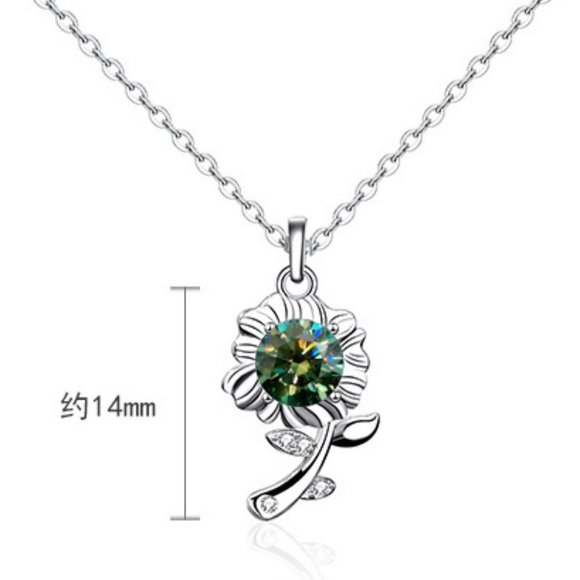 Certified 1/2ct. t.w. Green Moissanite Diamond Sunflower Necklace NEW - Picture 4 of 8